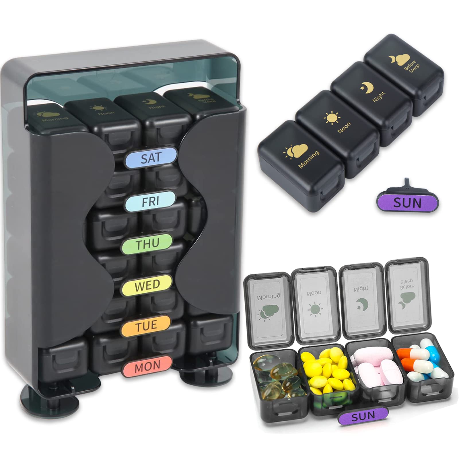 ONEUPIN organizador semanal de pastillas, diseño compacto para uso diario y viaje.