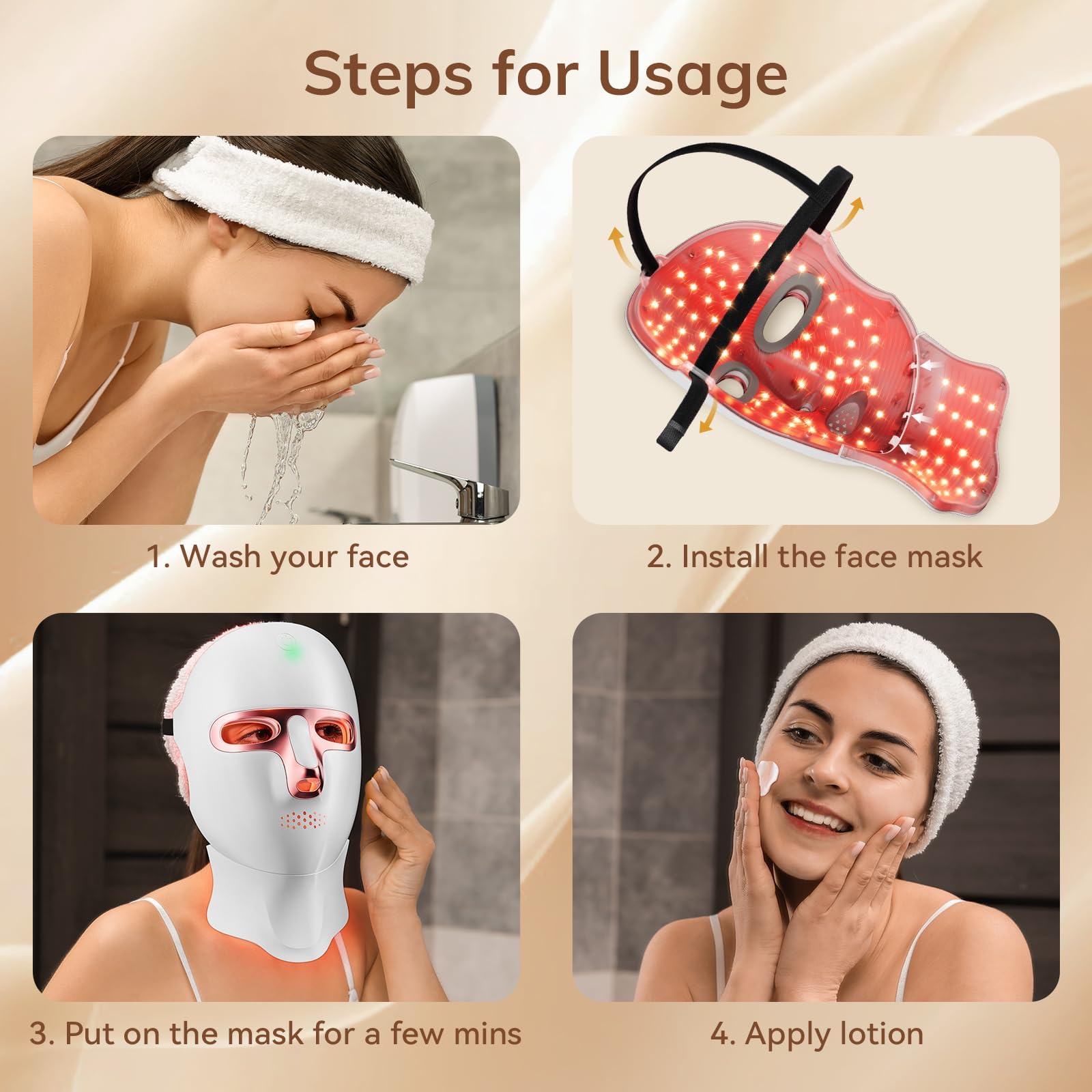 ONLUKY mascarilla luz roja rostro viaje compacto para cuidado rápido