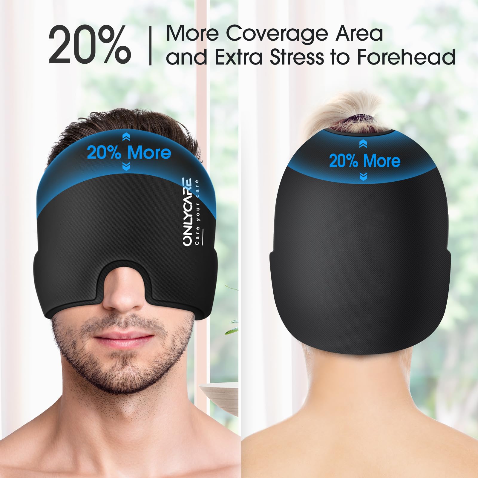 Gorro ONLYCARE cubre frente, sienes y ojos para mayor confort.