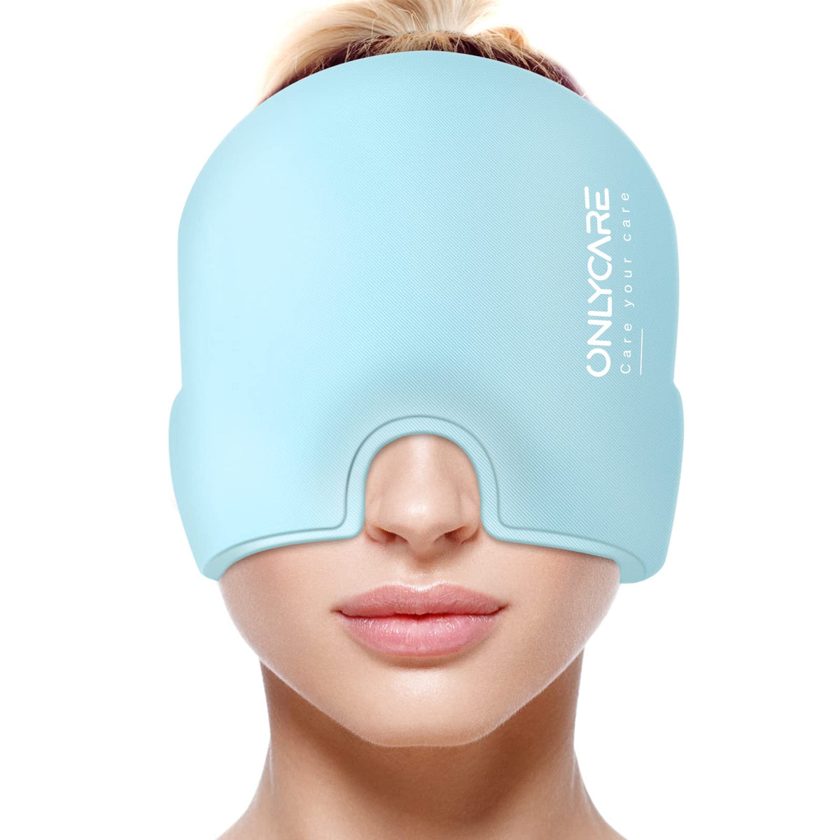 ONLYCARE Migraine Relief Cap, cierre frontal visible, alivia tensión con comodidad.