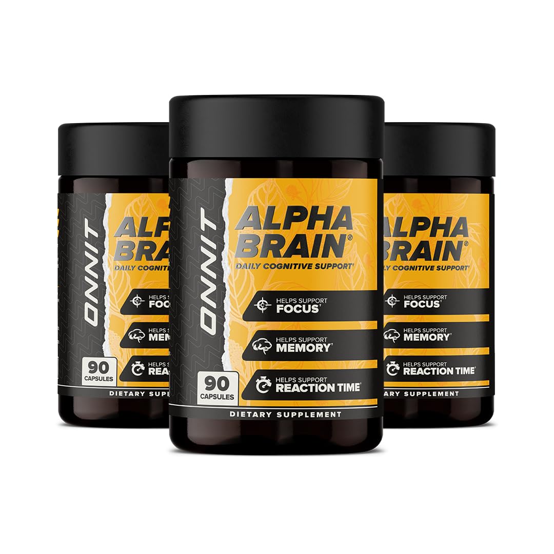La botella ONNIT Alpha Brain sobre la mesa para concentración diaria.