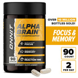Frasco de ONNIT Alpha Brain sobre la mesa de trabajo