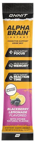Sobre de ONNIT Alpha Brain Instant sabor frambuesa-limón para mezclar.