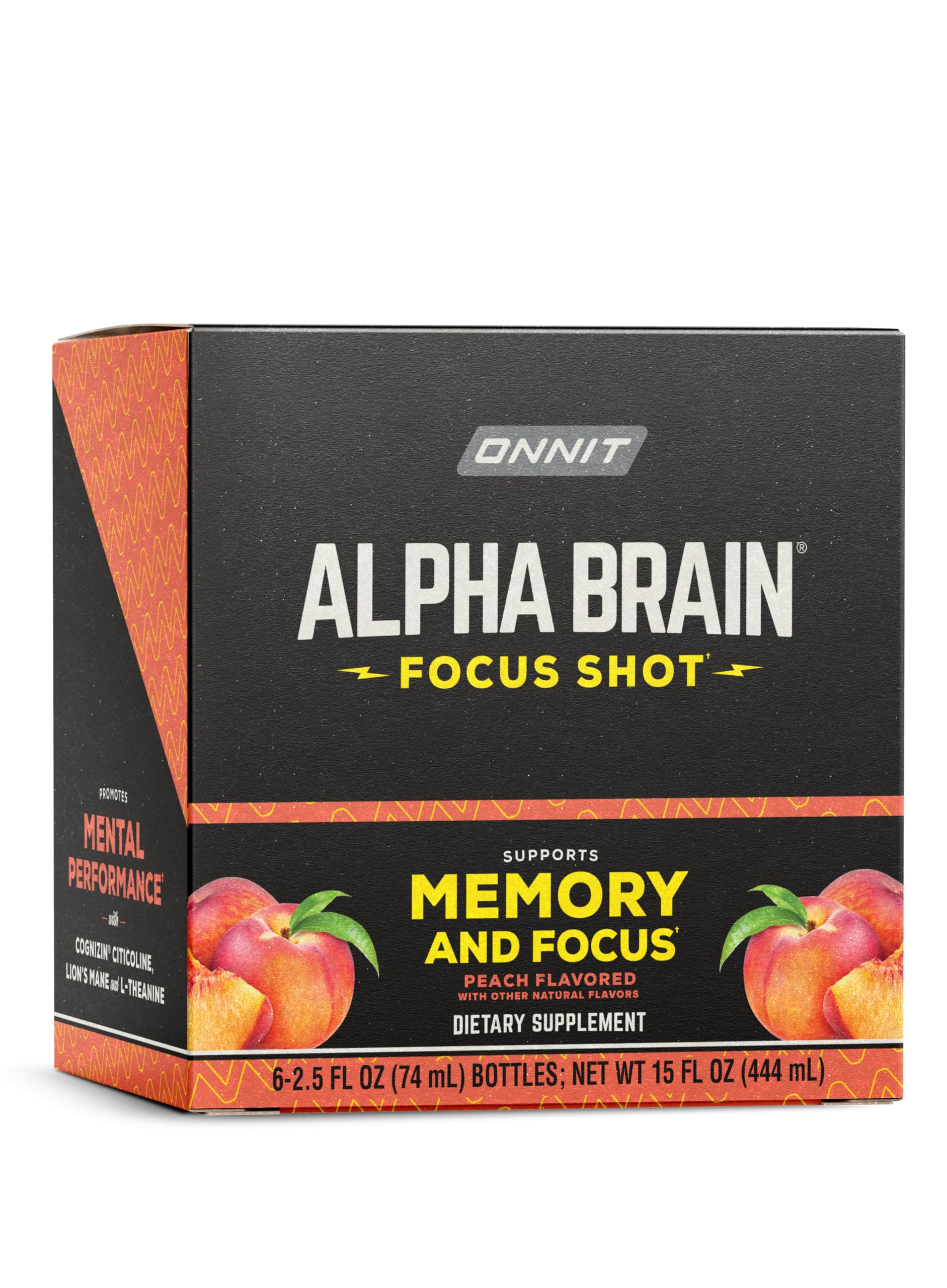 ONNIT Alpha Brain Shot, envase compacto, ideal para bolso y viaje.