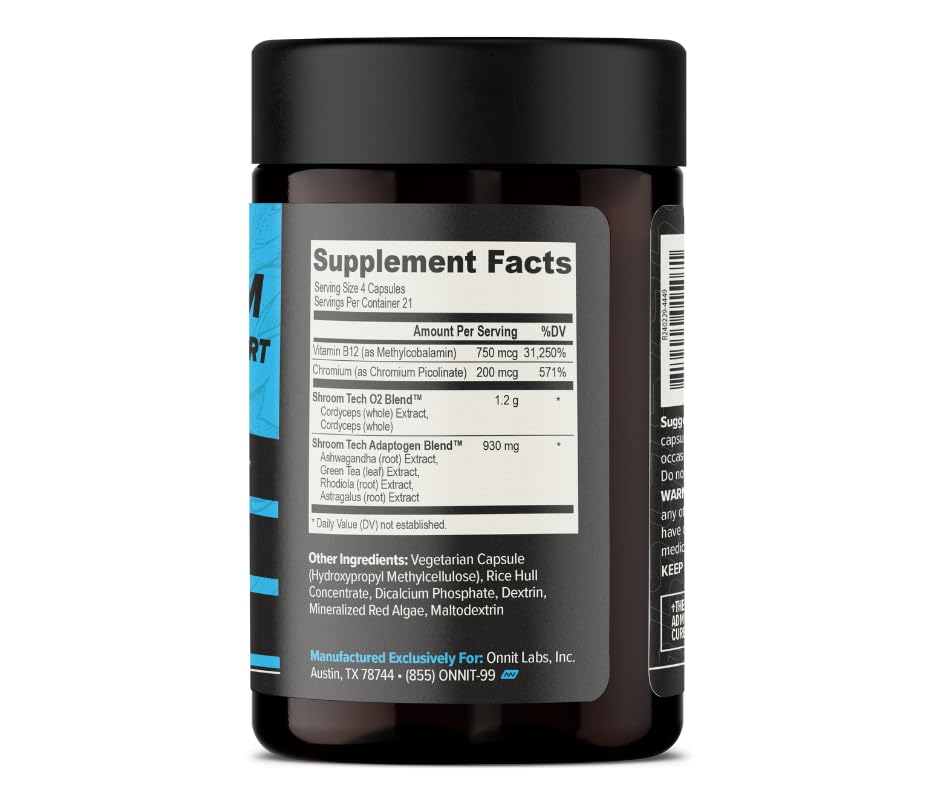 Cápsulas cerradas de ONNIT Shroom Tech SPORT listas para tomar.
