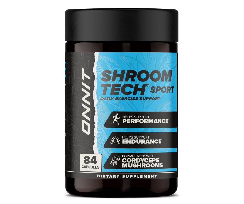 Etiqueta dorsal de ONNIT Shroom Tech SPORT resume ingredientes clave.
