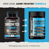 Etiqueta frontal de ONNIT Shroom Tech SPORT, diseño claro.