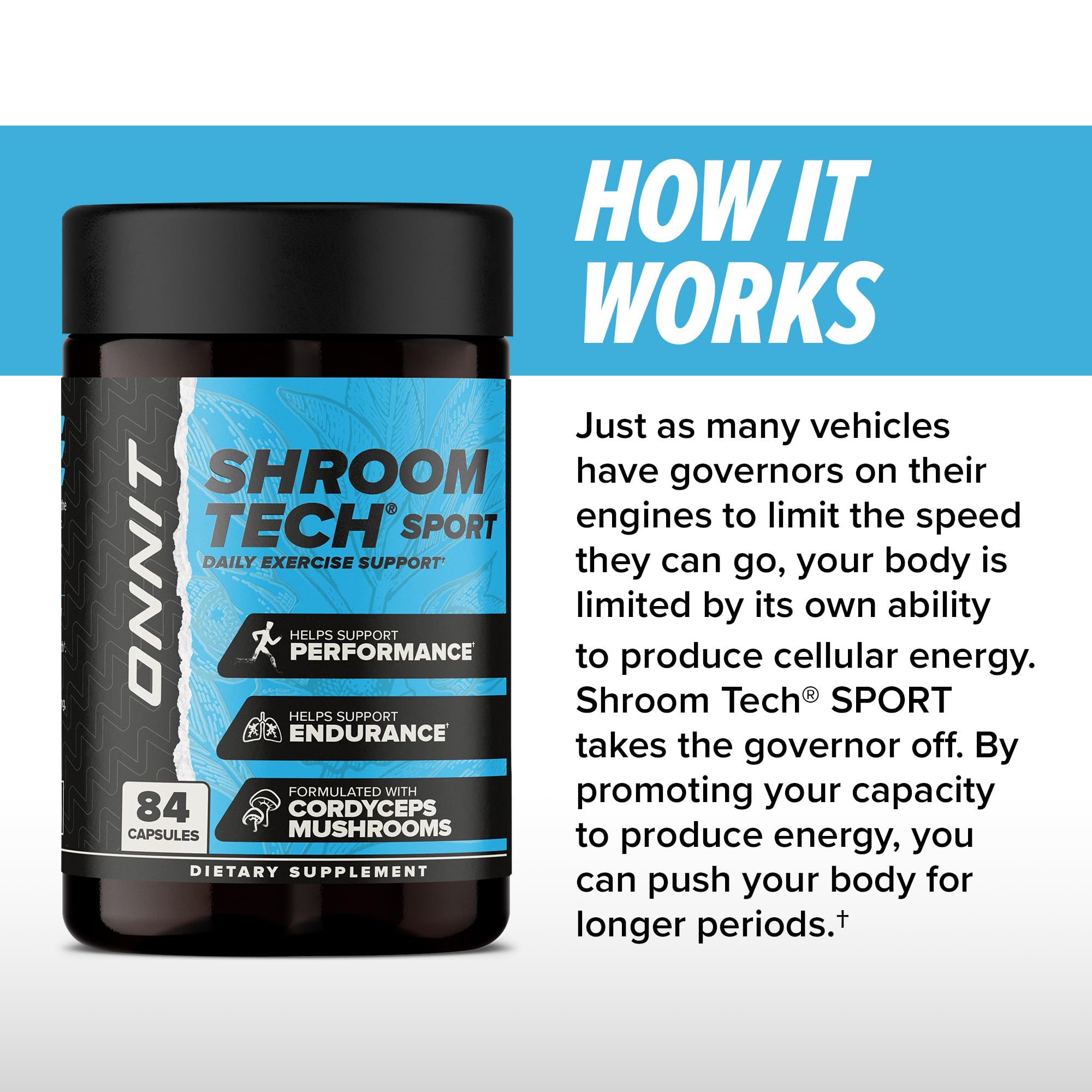 Ingredientes clave con cordyceps y adaptógenos en ONNIT Shroom Tech SPORT.