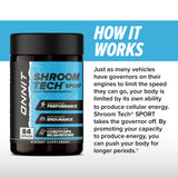 Ingredientes clave con cordyceps y adaptógenos en ONNIT Shroom Tech SPORT.
