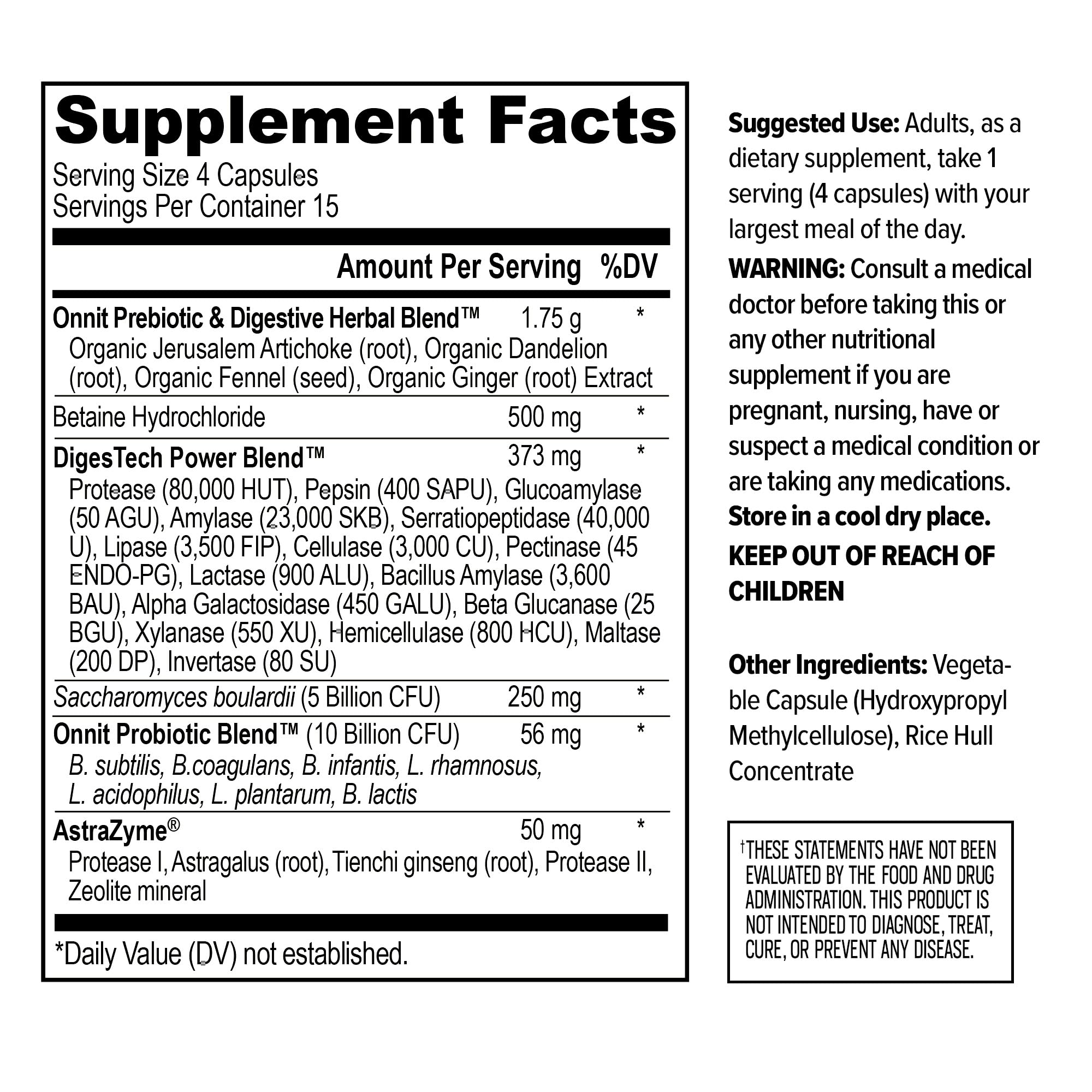 ONNIT Total Gut Health, cápsulas diarias para uso regular sin cafeína.