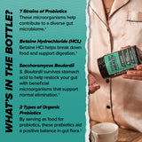 ONNIT Total GUT HEALTH: probióticos y cepas, favorecen el equilibrio intestinal.