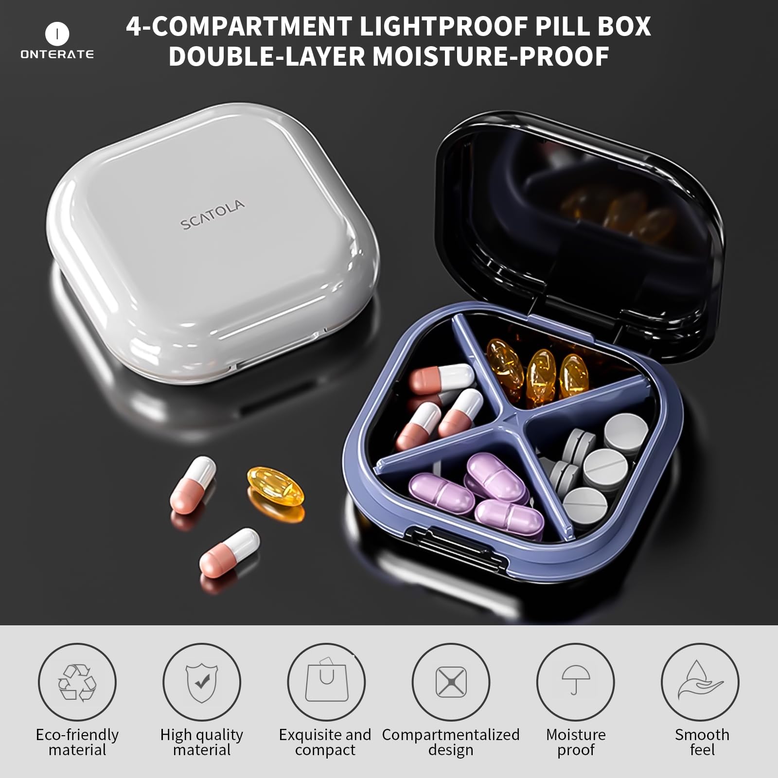 ONTERATE organizador de pastillas de viaje, compacto y duradero para bolso o maleta.