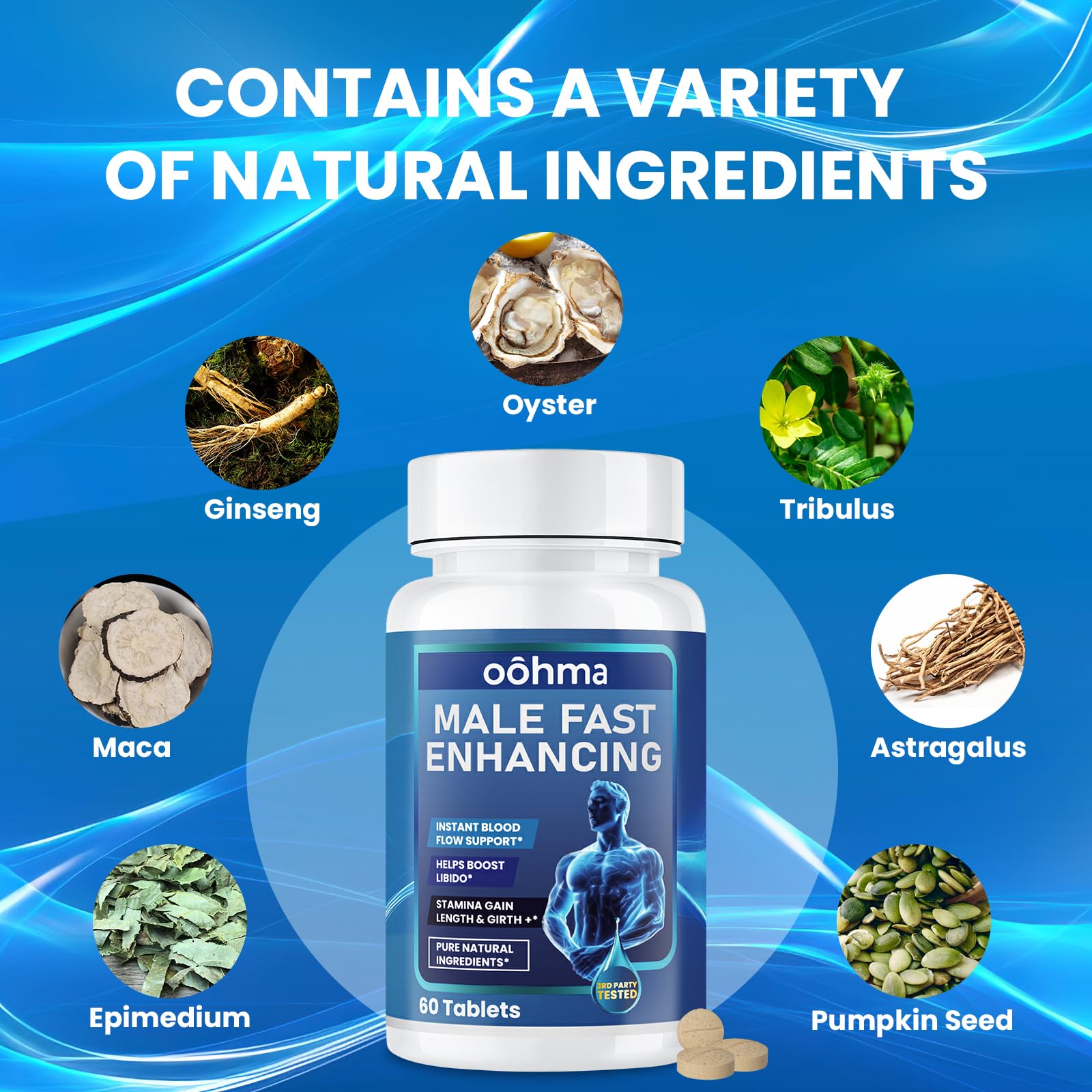 Oohma ingredientes zinc selenio, visual de minerales clave para equilibrio.