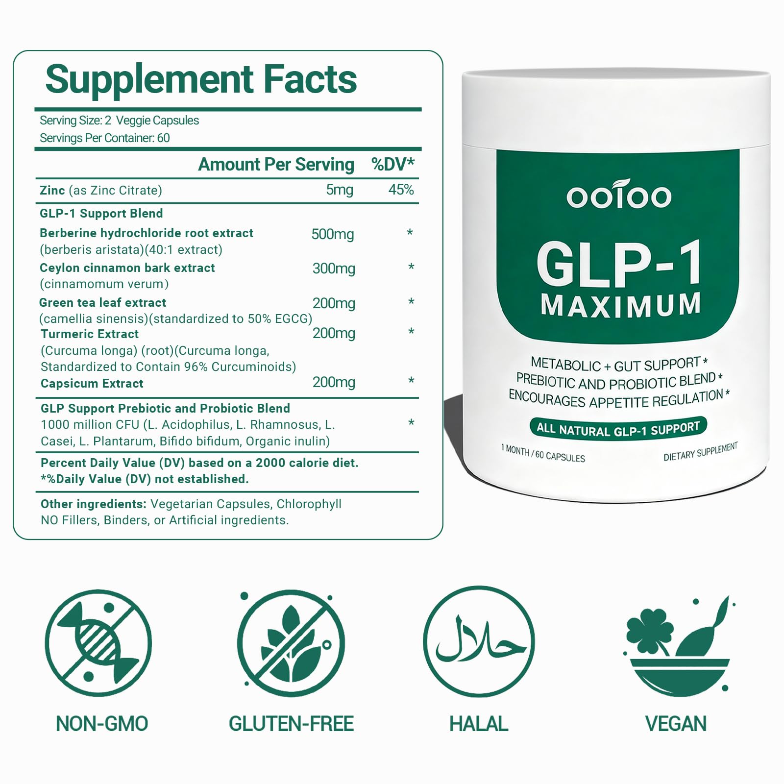 ooioo GLP-1 cápsulas frente: formato vegano y fácil de tomar