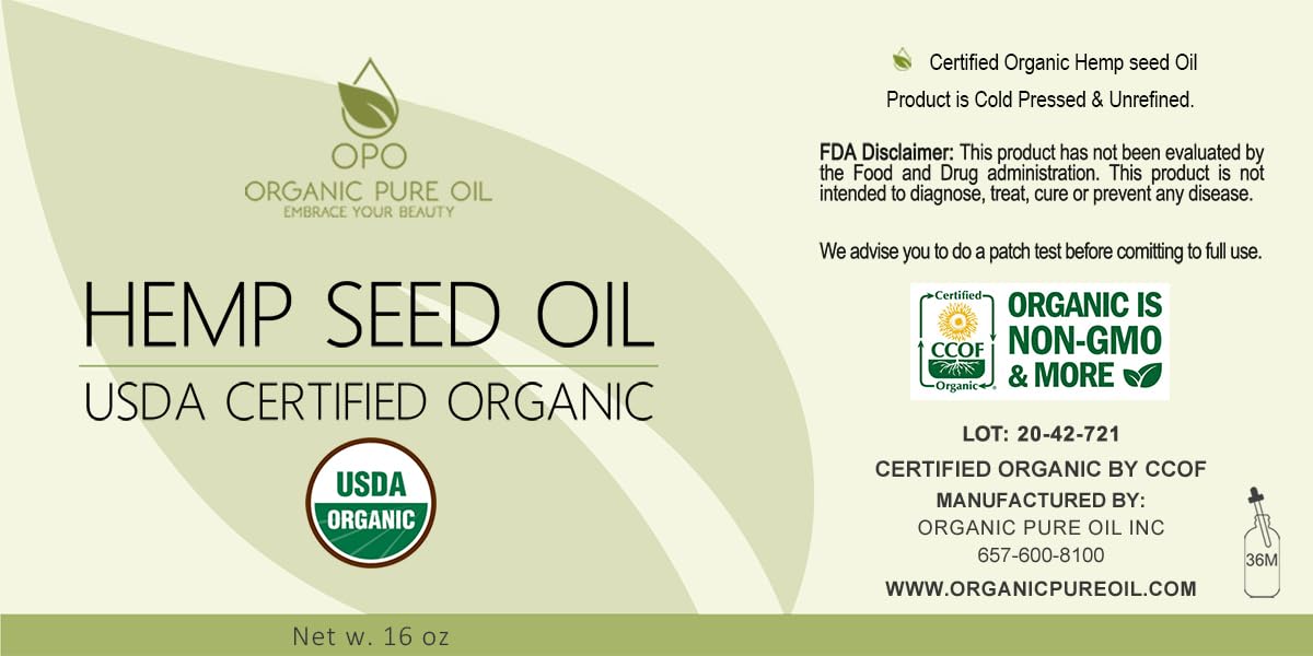 Cáñamo orgánico OPO prensado en frío, conserva nutrientes para formulaciones naturales.