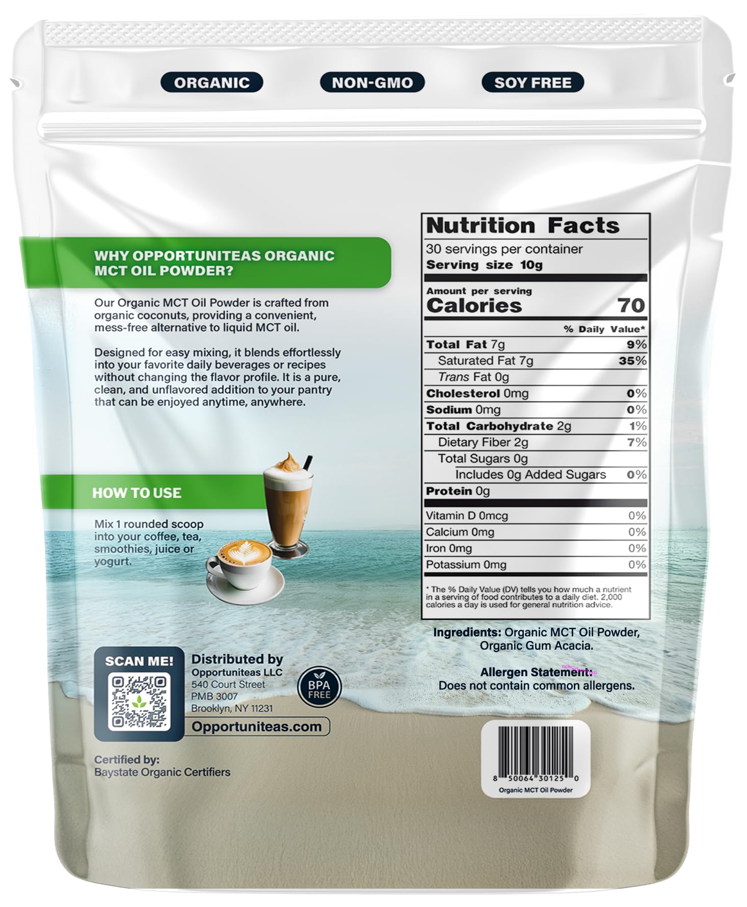 Mezcla densa de MCT orgánico sin sabor para batidos y café.
