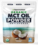 Envase de Opportuniteas con polvo MCT orgánico para café, mezcla rápida.