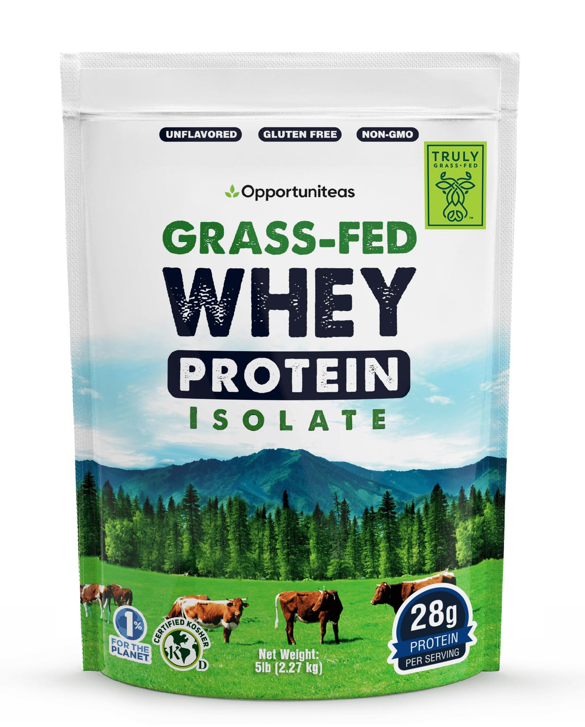 Opportuniteas Whey Isolate: envase de 5 libras para consumo diario y fácil almacenamiento.