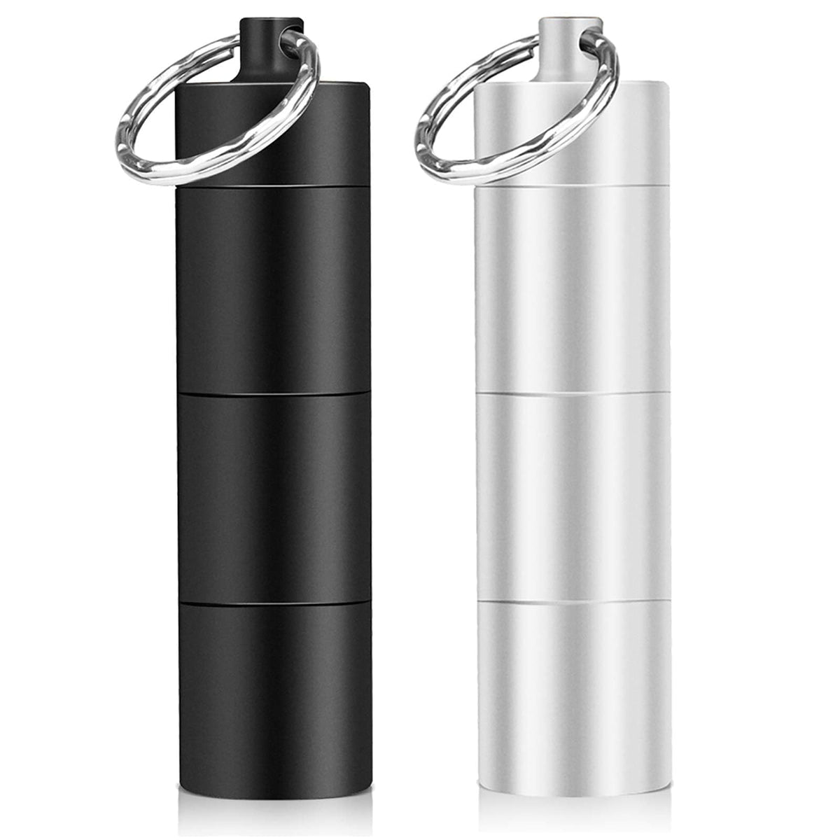 Opret porta-pastillas llavero 3 compartimentos mate negro, ideal para viajes