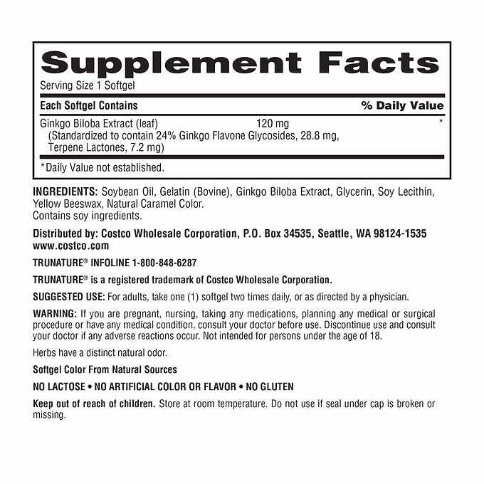 Etiqueta detallada de OProCyn Tru Nature Ginkgo Biloba con información de uso