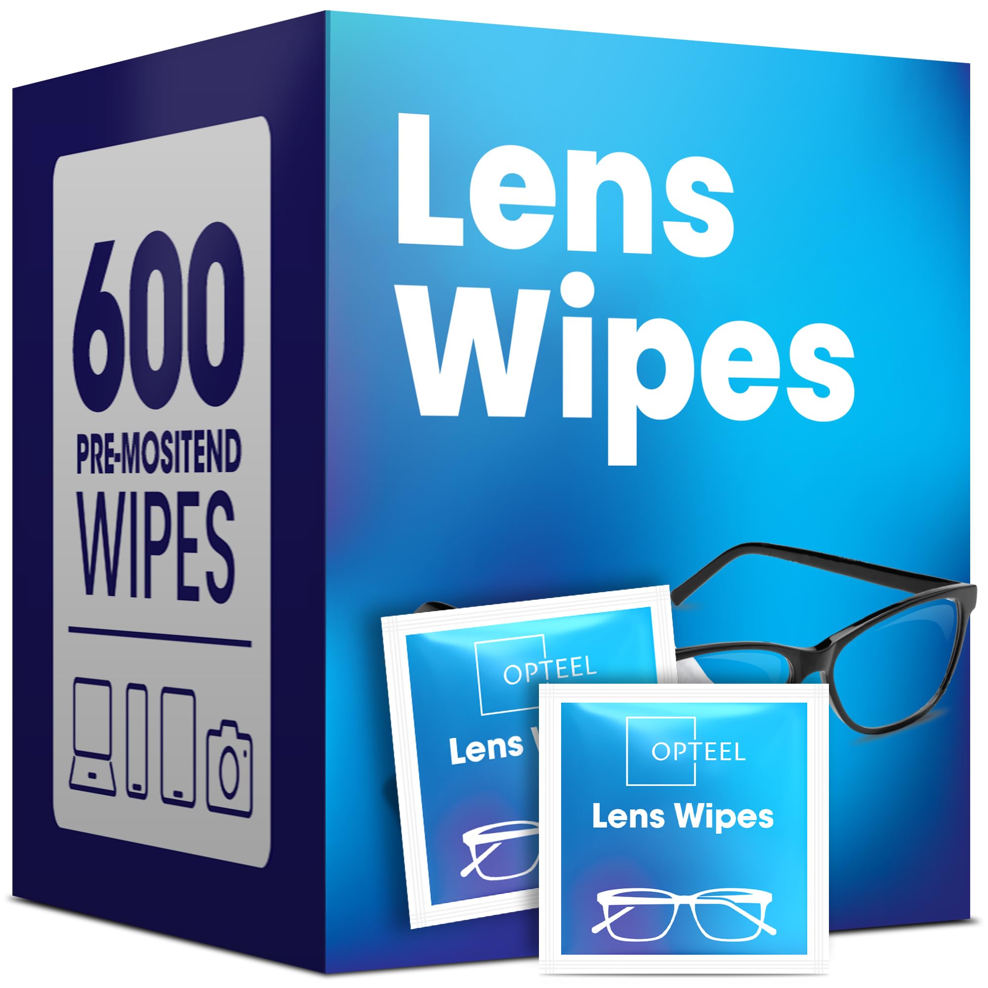 OPTEEL lentes: toallitas en empaque individual para limpieza rápida y sin manchas.