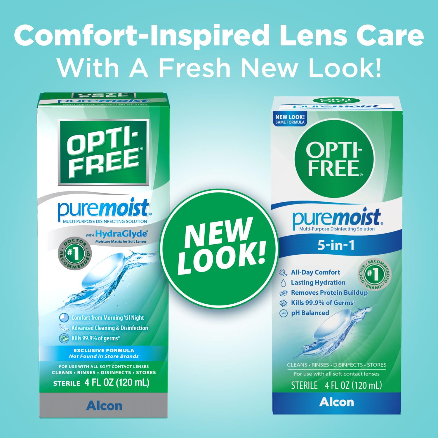 Estuche con solución Opti-Free Puremoist para almacenamiento seguro.