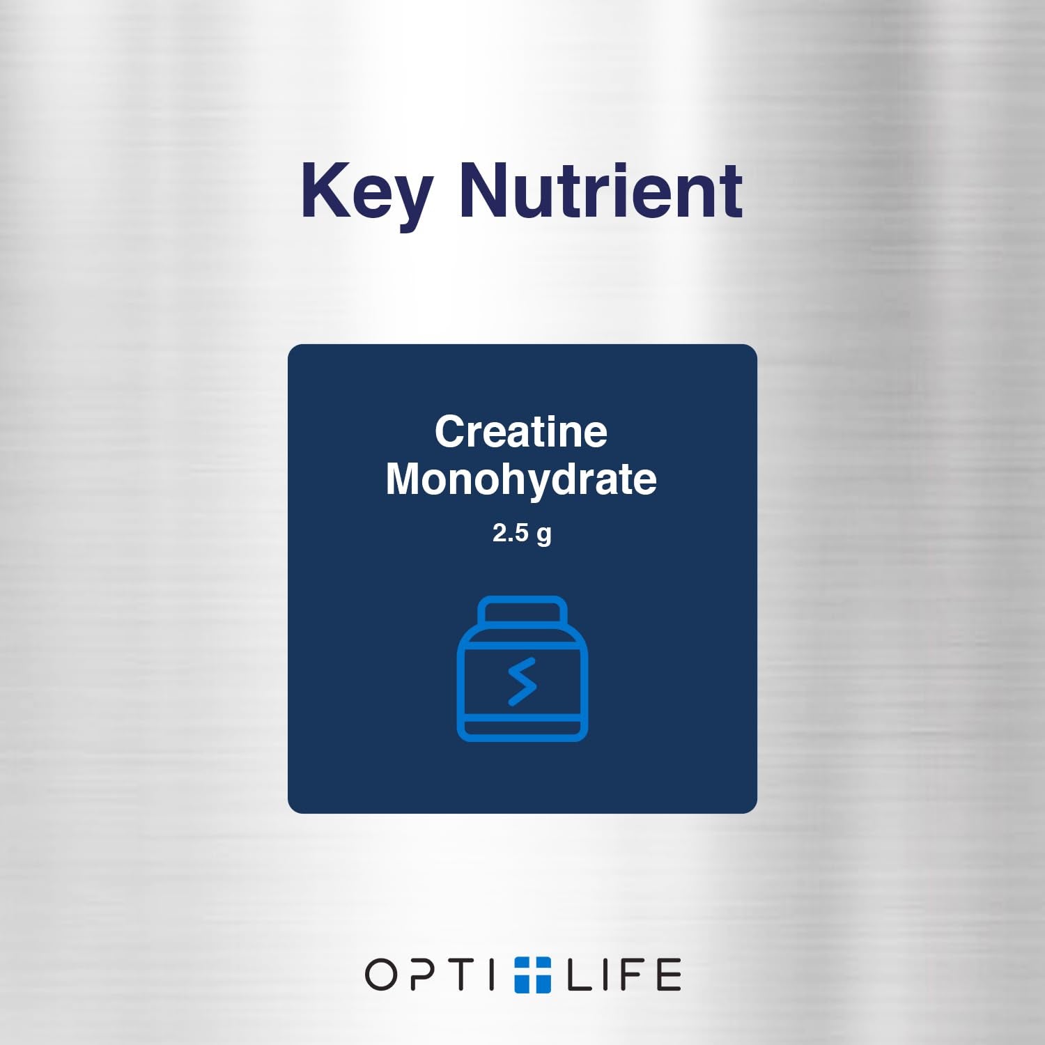 Bote de Opti + Life MD Creatina Monohidratada en entorno de gimnasio
