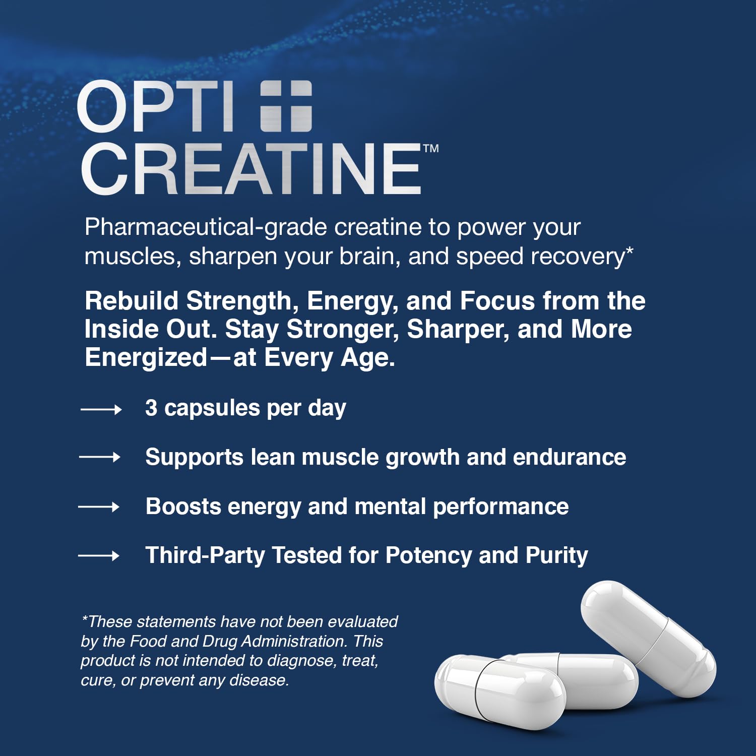 Etiqueta de Opti + Life MD Creatina Monohidratada con información clara