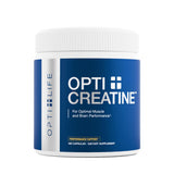 Opti + Life MD Creatina Monohidratada cápsulas frente, energía en entrenamientos