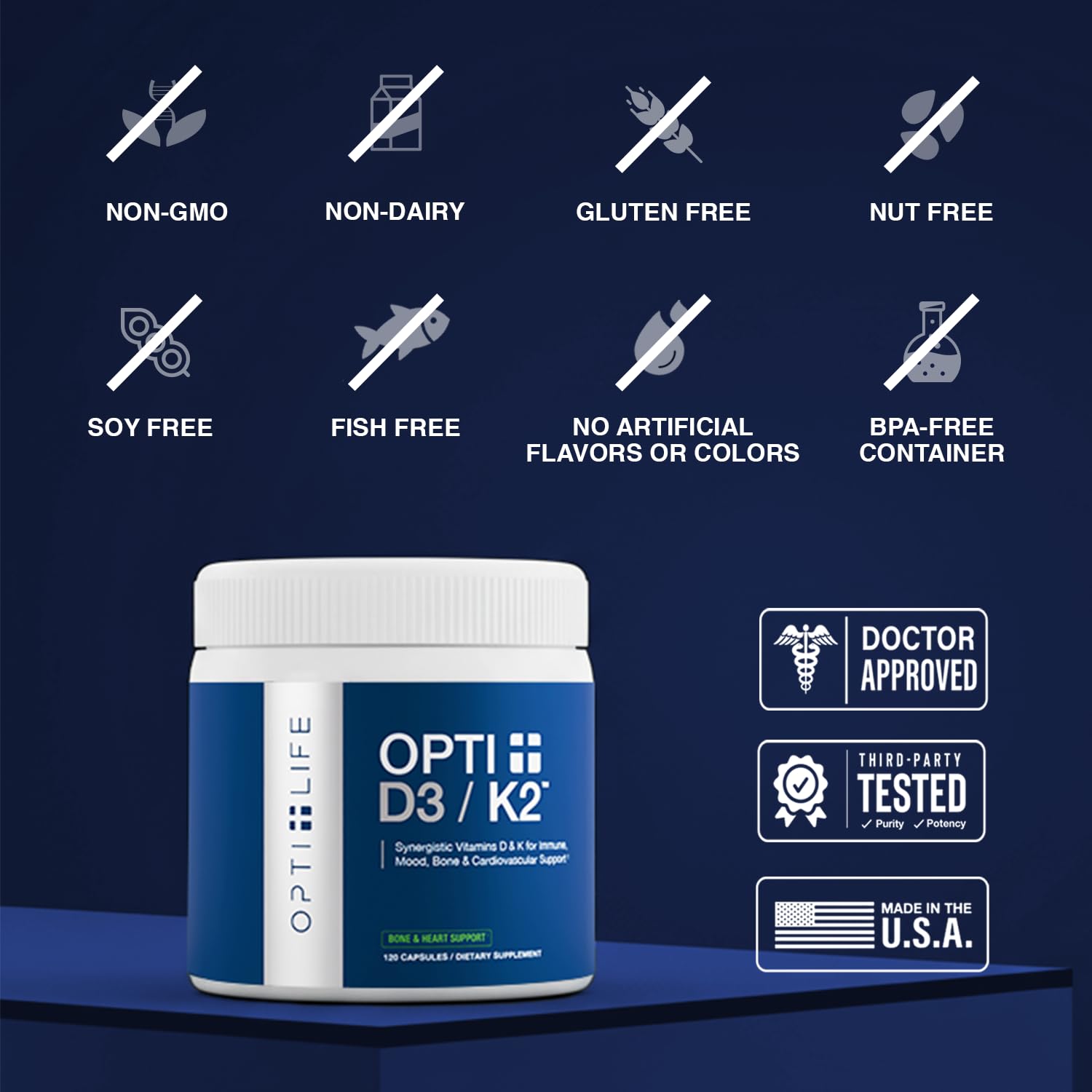 Opti + Life MD D3/K2 cápsulas en tarro facilita almacenamiento y acceso