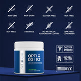 Opti + Life MD D3/K2 cápsulas en tarro facilita almacenamiento y acceso