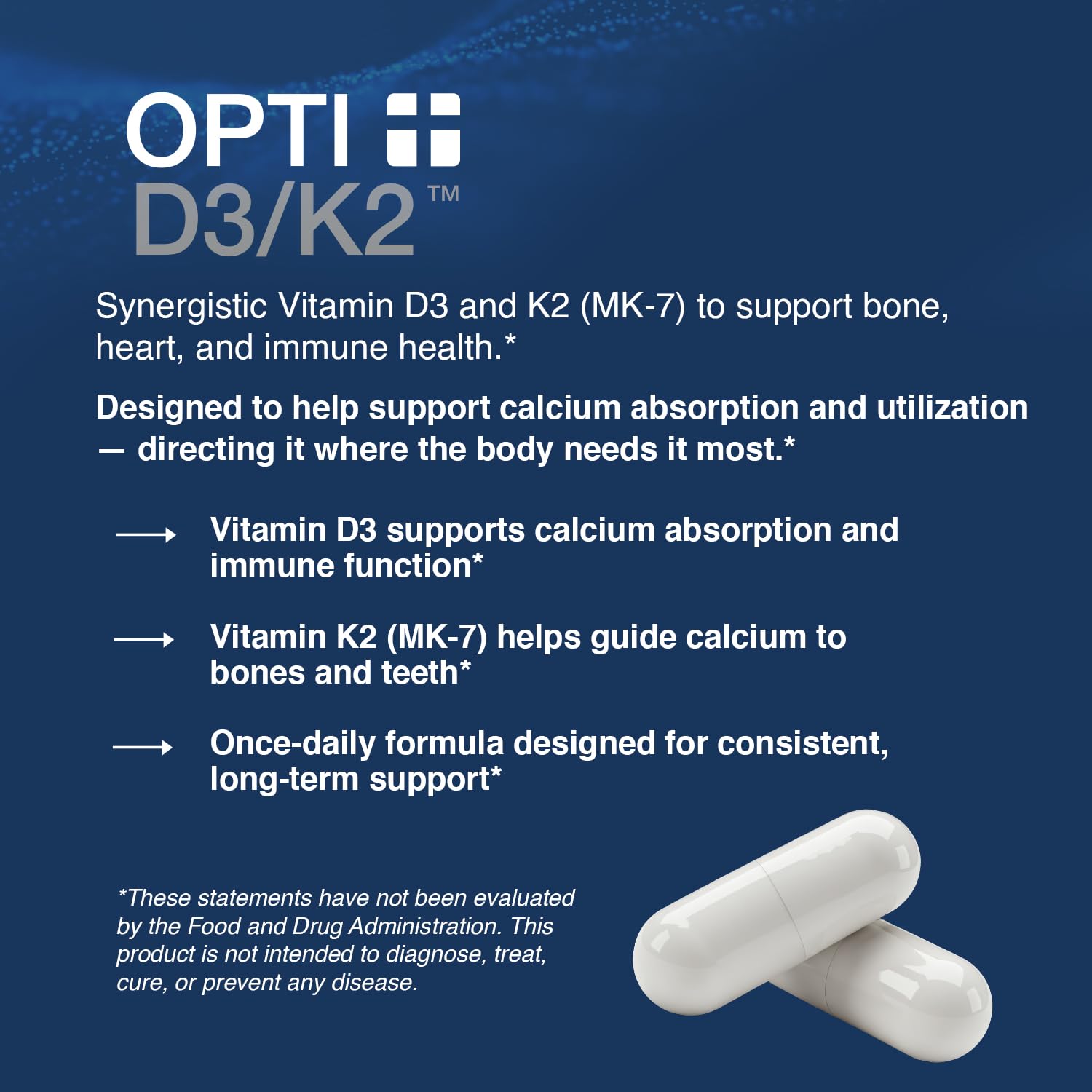 Opti + Life MD D3/K2: etiqueta-frontal con información para tomar con confianza