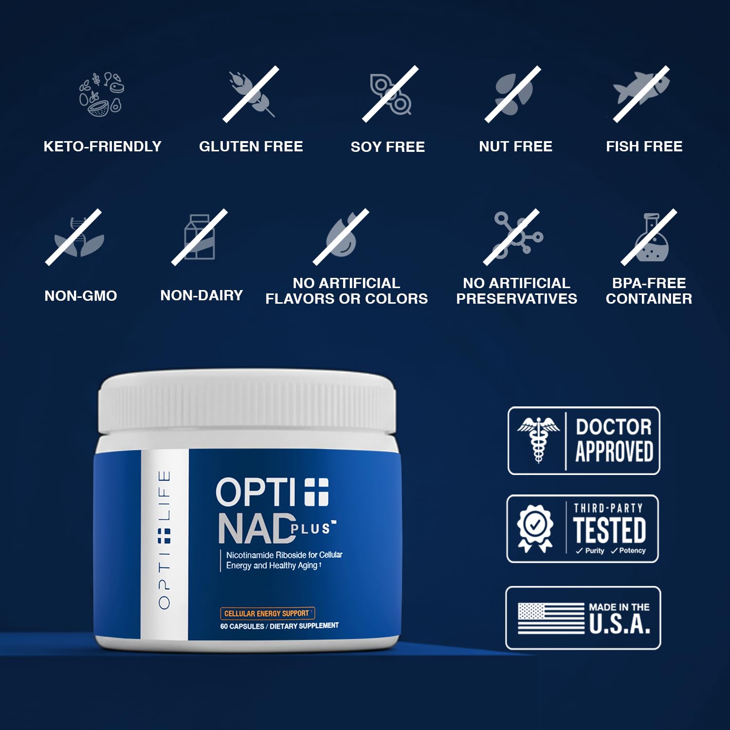 Opti + NAD Plus: etiqueta frontal clara para consumo consciente.
