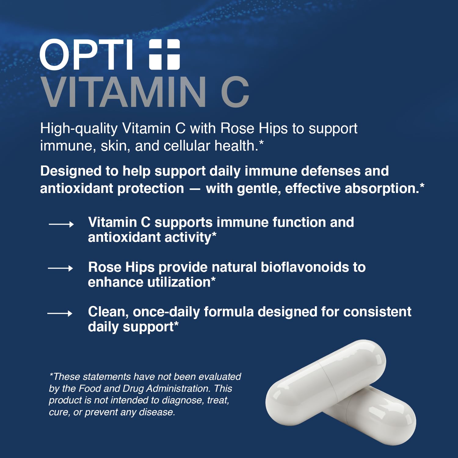 Opti Life MD Vitamina C 1000 mg, cápsulas para dosis diaria y fácil ingestión
