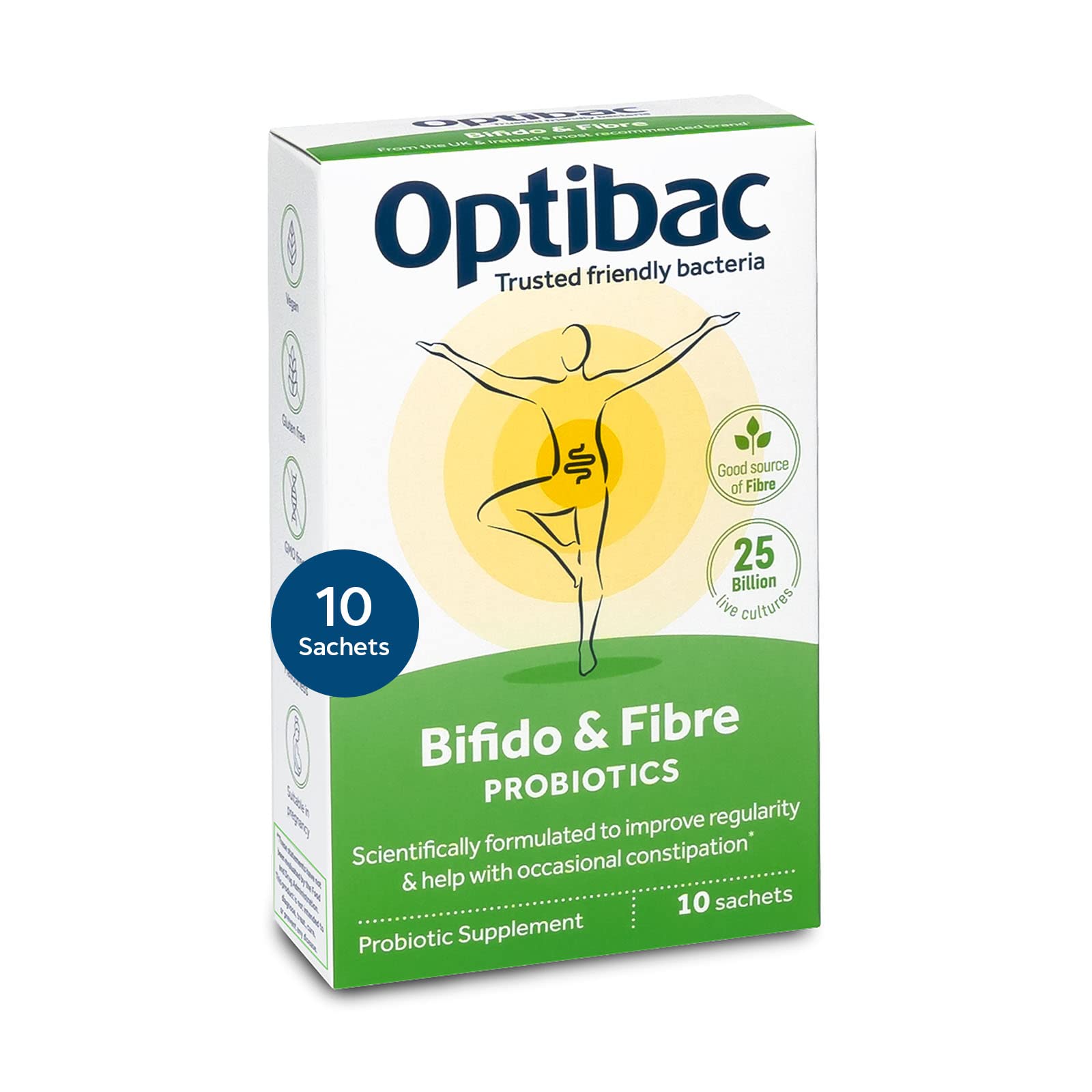 Optibac Bifido & Fibre: empaque de 10 sobres para uso diario