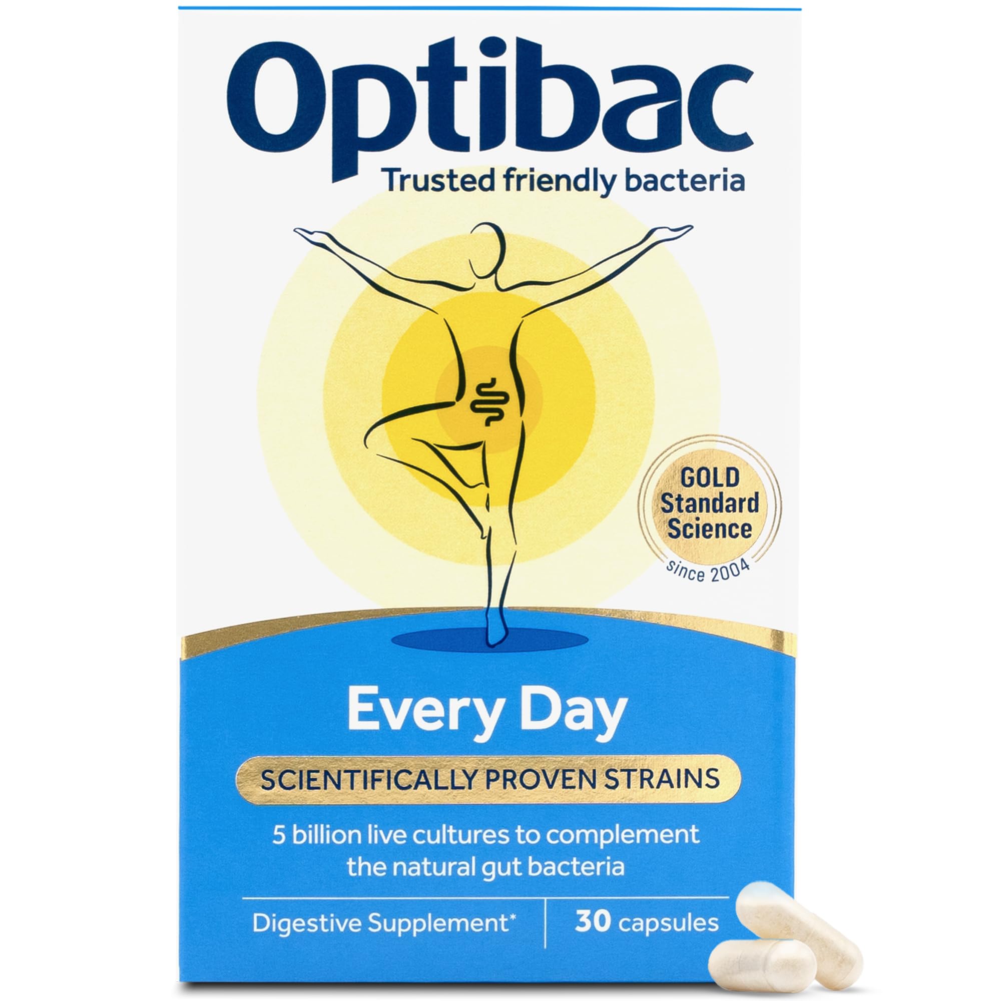 OptiBac cápsulas digestivas en botella, apoyo diario a la flora intestinal