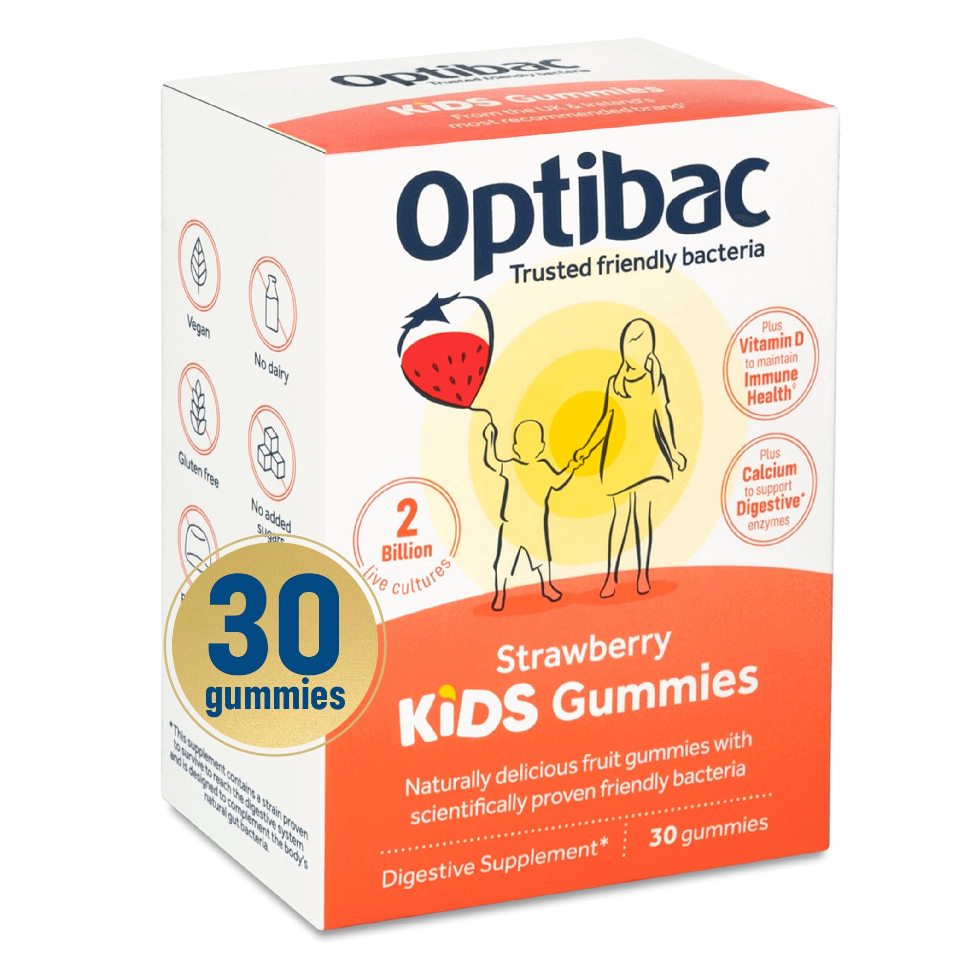 Optibac Niños Gominolas Probióticas de fresa con vitamina D, apoyo digestivo diario.