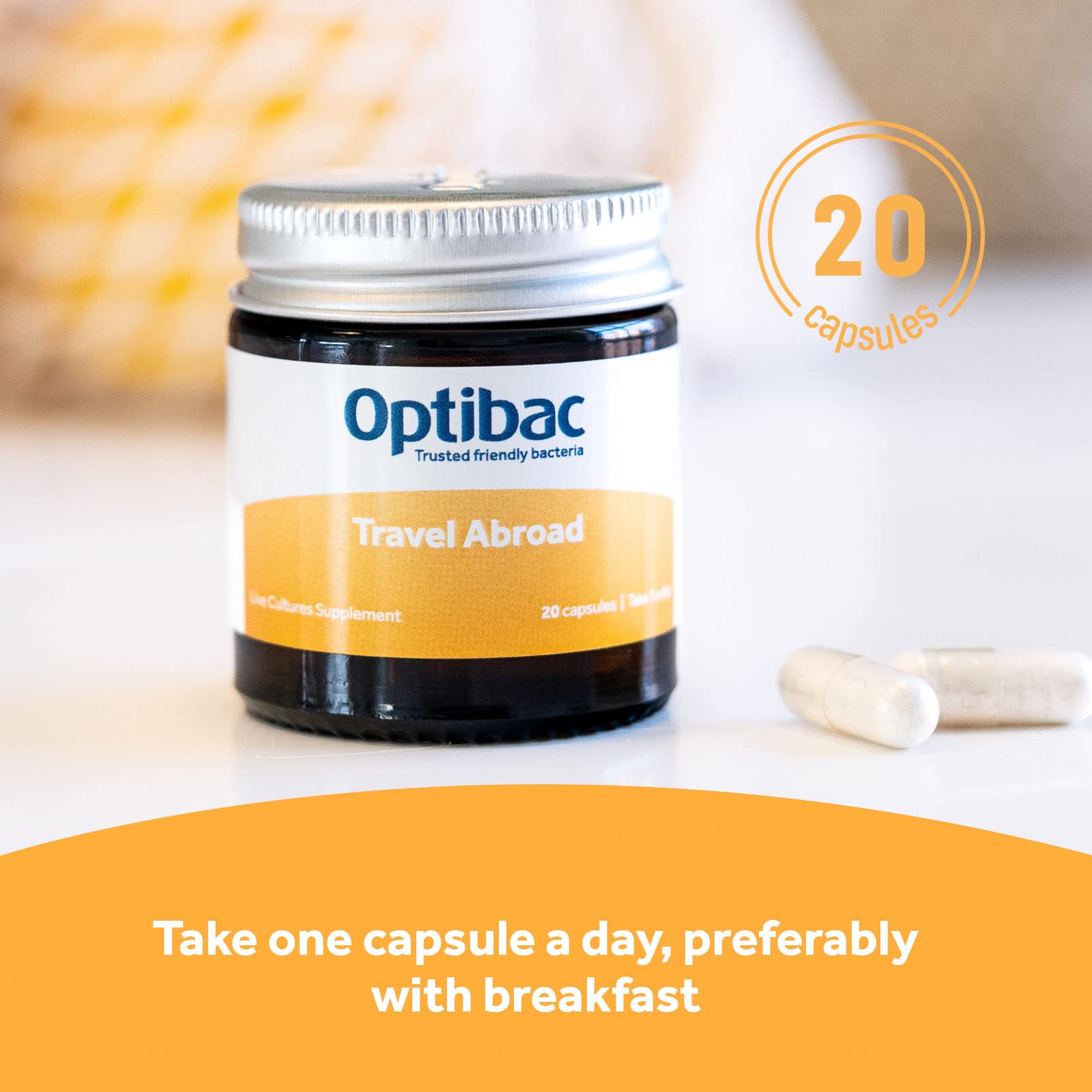 OptiBac probióticos para viaje: botella pequeña para llevar.