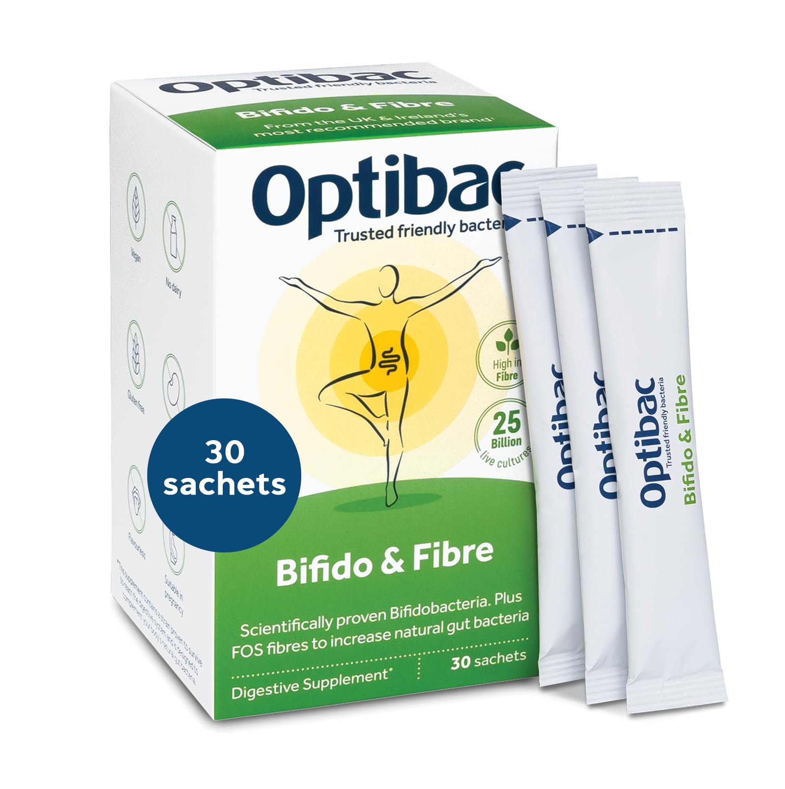 Probióticos Optibac en polvo con bifidobacterias y fibra sobre, apoyo digestivo diario