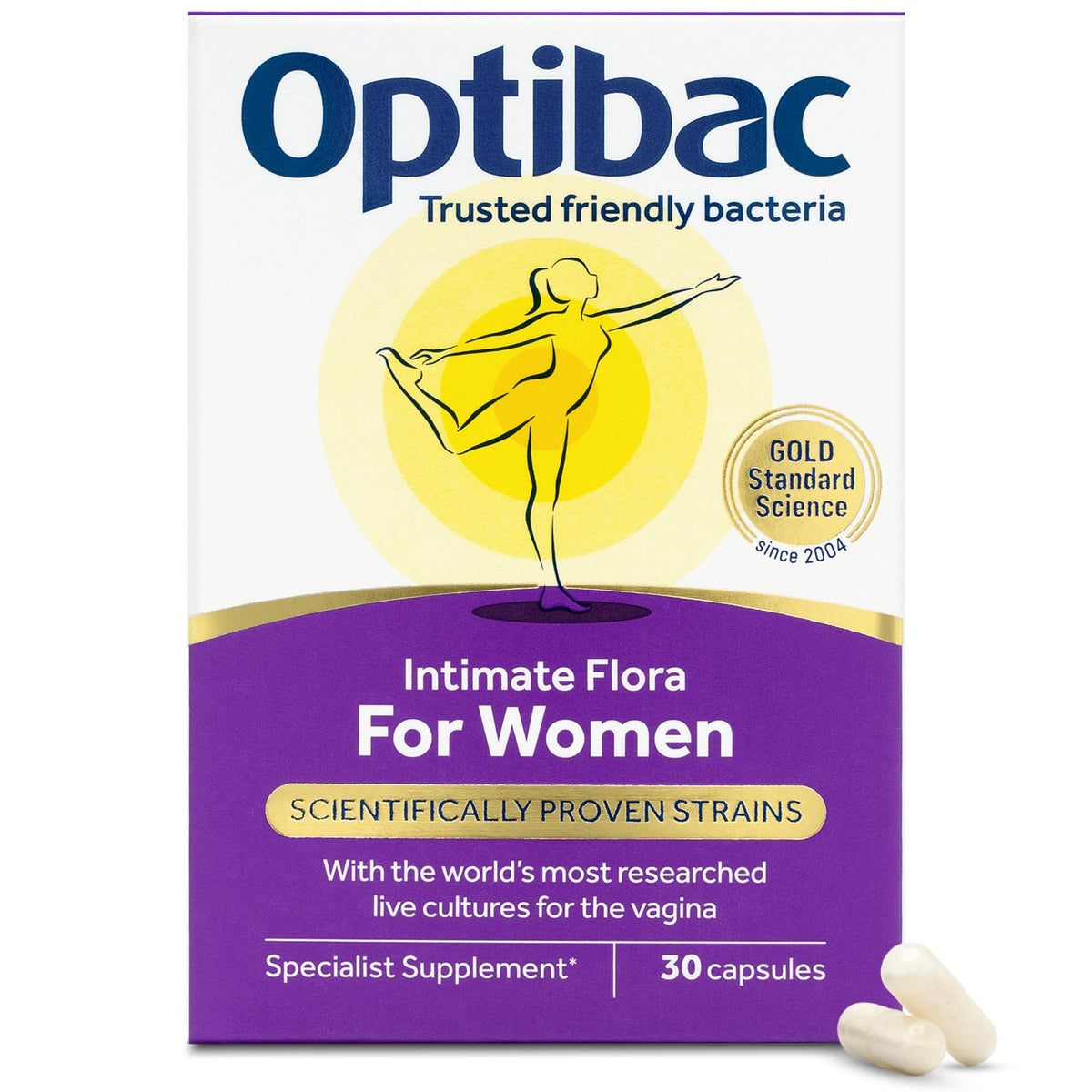 OptiBac Probiotics para Mujeres: caja frontal, ideal para iniciar salud vaginal.