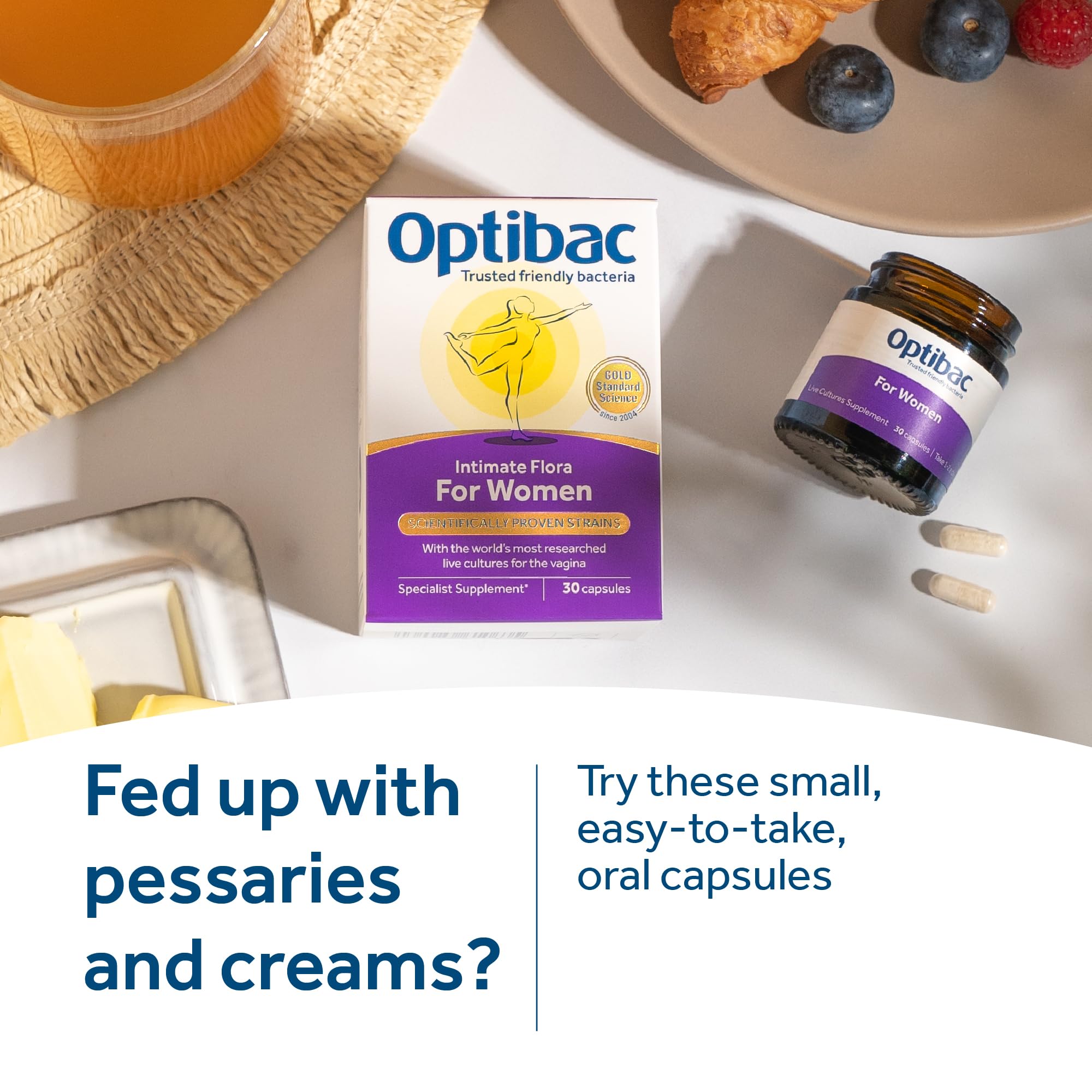OptiBac Probiotics para Mujeres: frasco de cápsulas para uso diario.