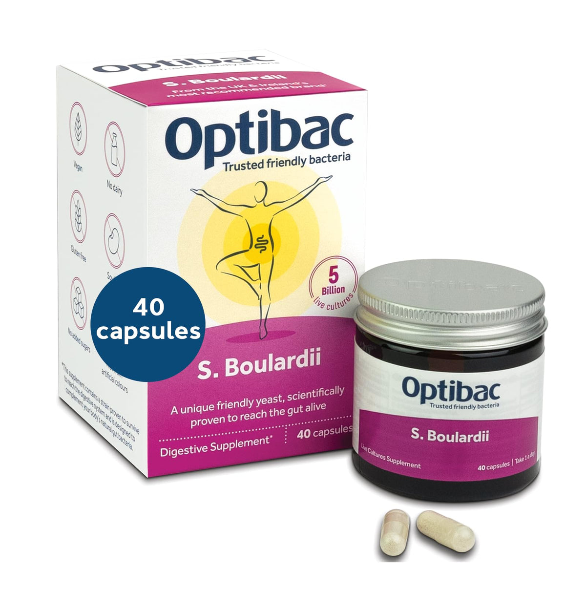 Optibac Saccharomyces boulardii: botella con cápsulas lista para uso diario