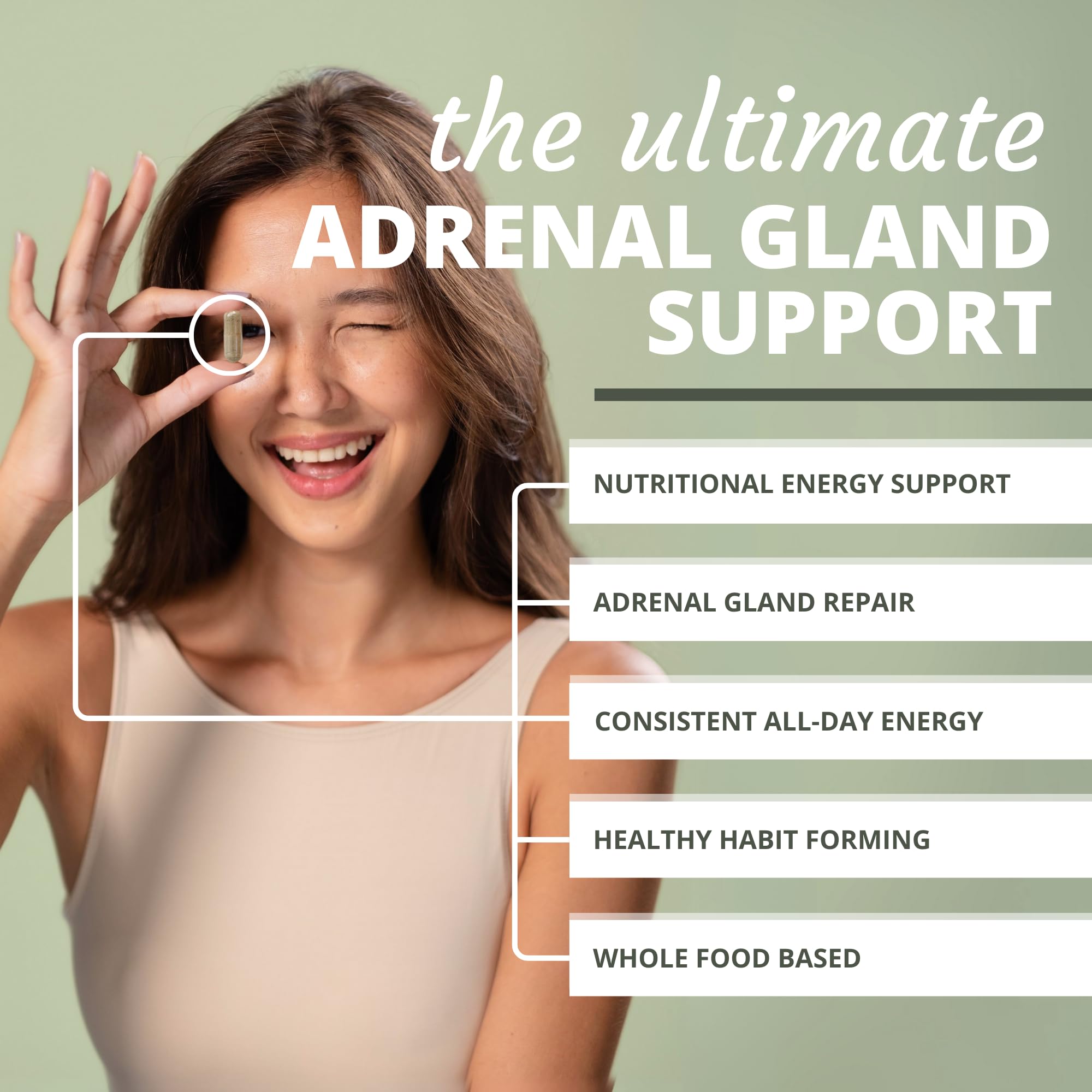 Opti-Adrenal: etiqueta de ingredientes destacando vitaminas y extractos clave.
