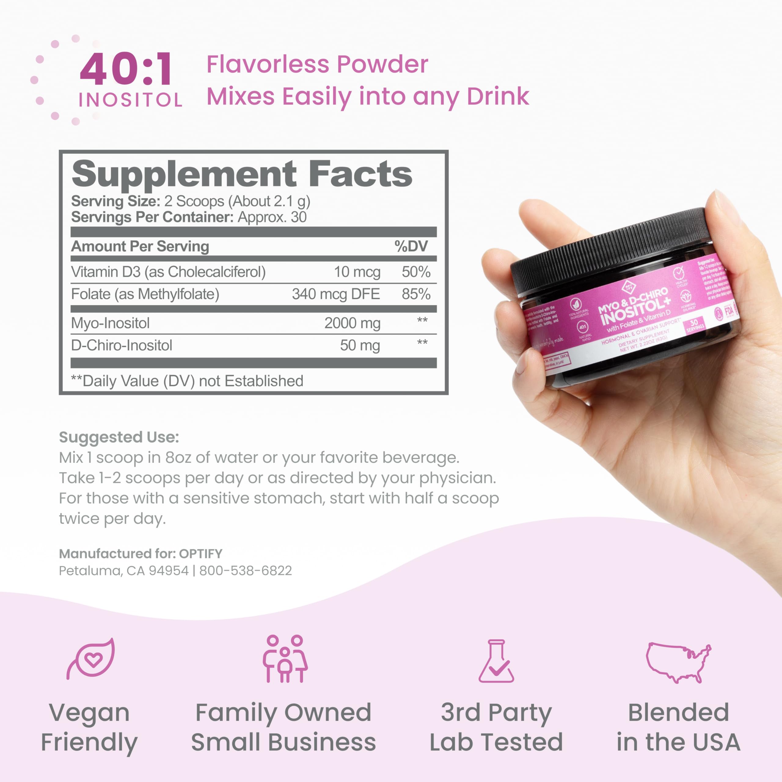 Optify Inositol folato y vitamina D para apoyo nutricional.