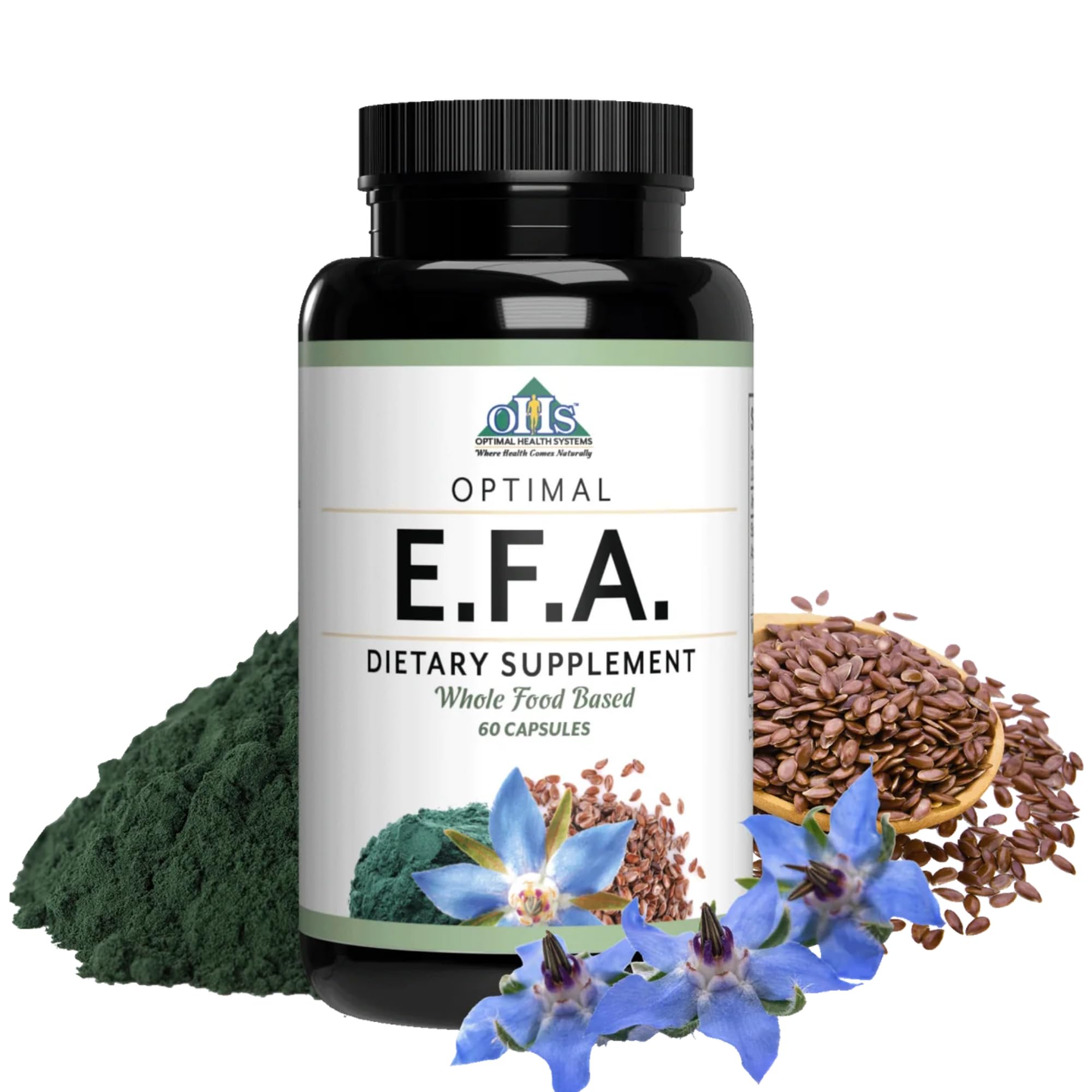 Optimal Health Systems EFA: cápsulas en frasco para apoyar la salud diaria.