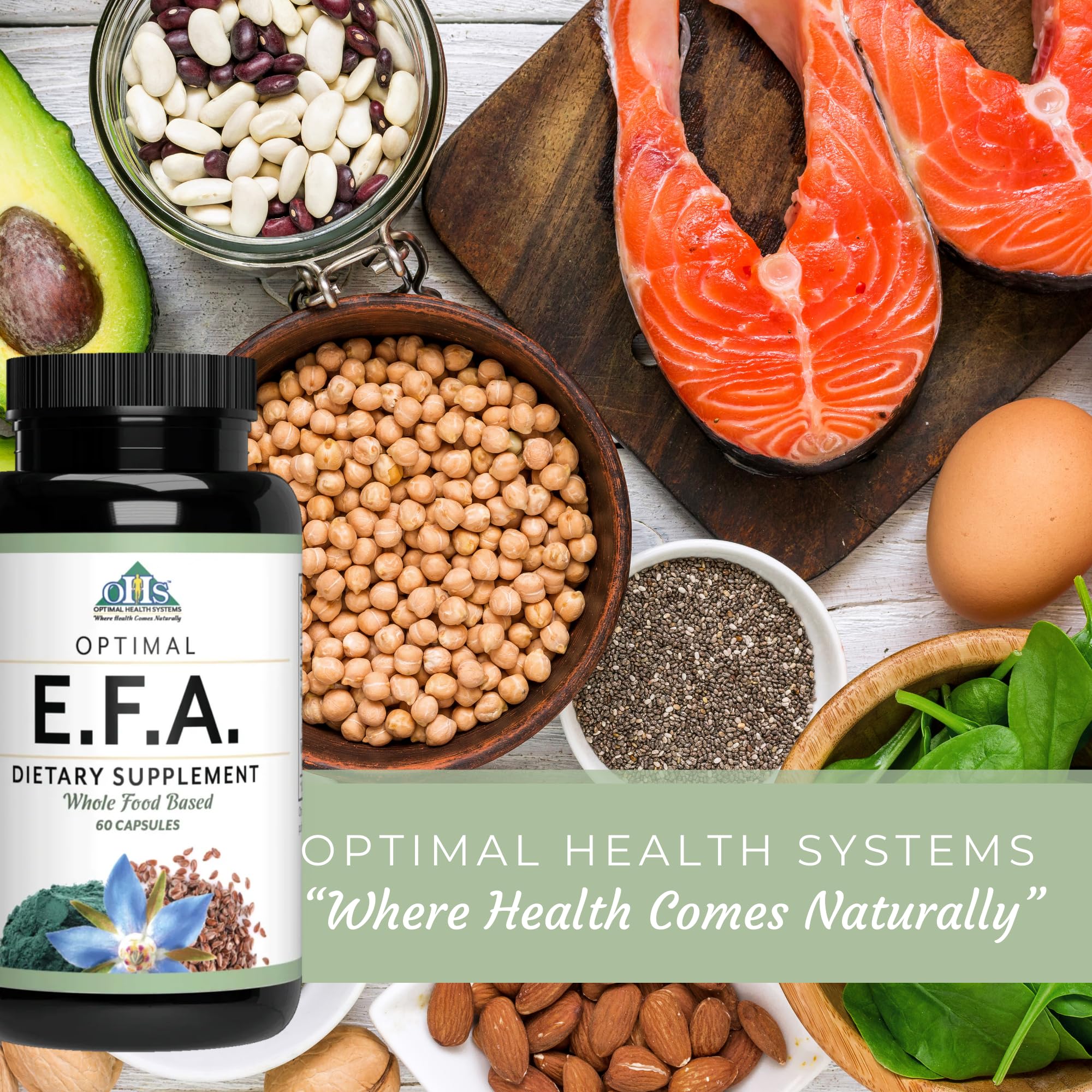 Optimal Health Systems EFA: envase de 60 cápsulas para 30 días.