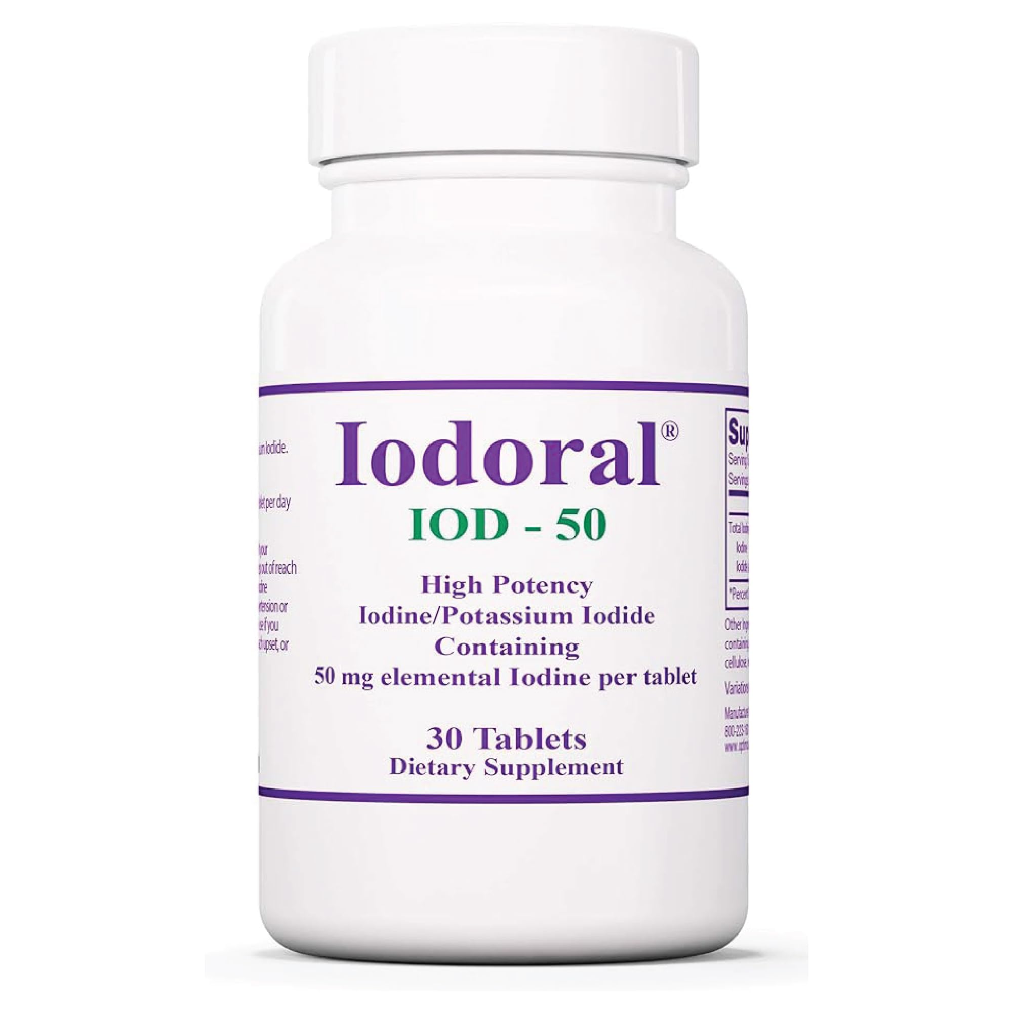 Optimox Iodoral 50 mg, frasco de tabletas, para complementar la ingesta de yodo diaria