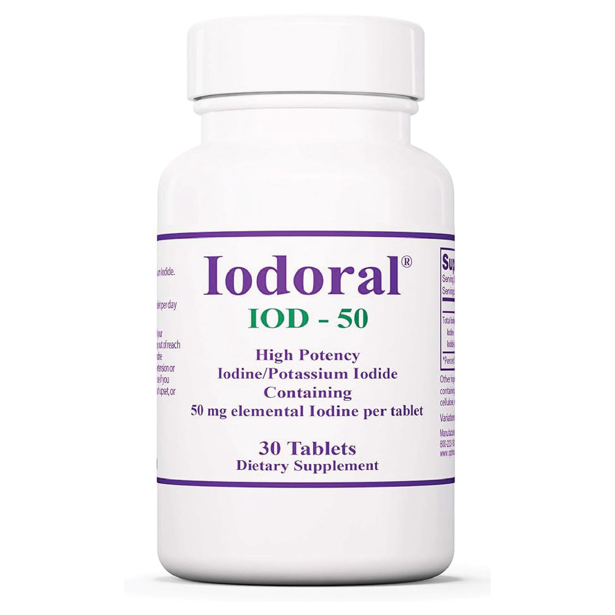 Optimox Iodoral 50 mg, frasco de tabletas, para complementar la ingesta de yodo diaria