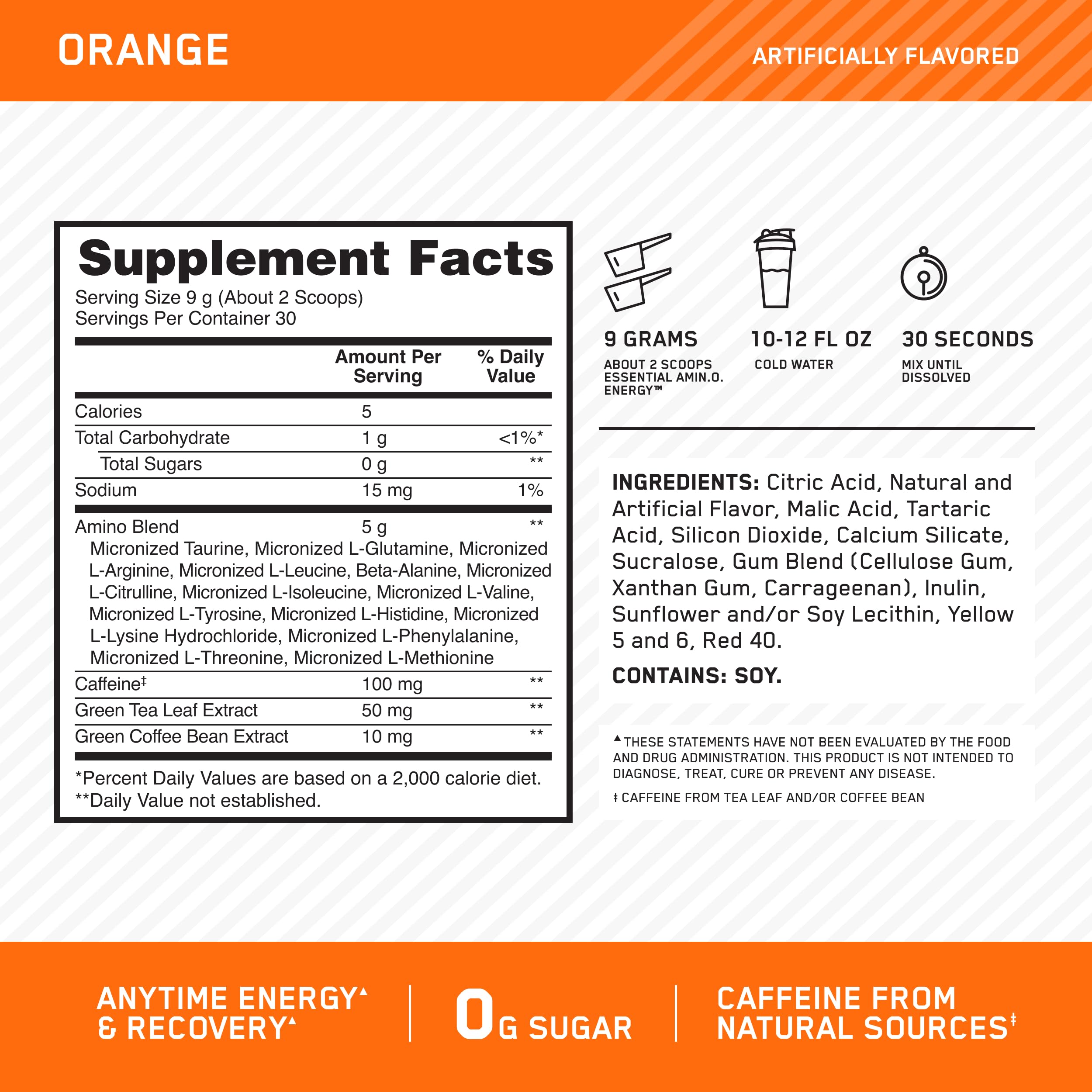 Detalle de la etiqueta de Optimum Nutrition Amino Energy.
