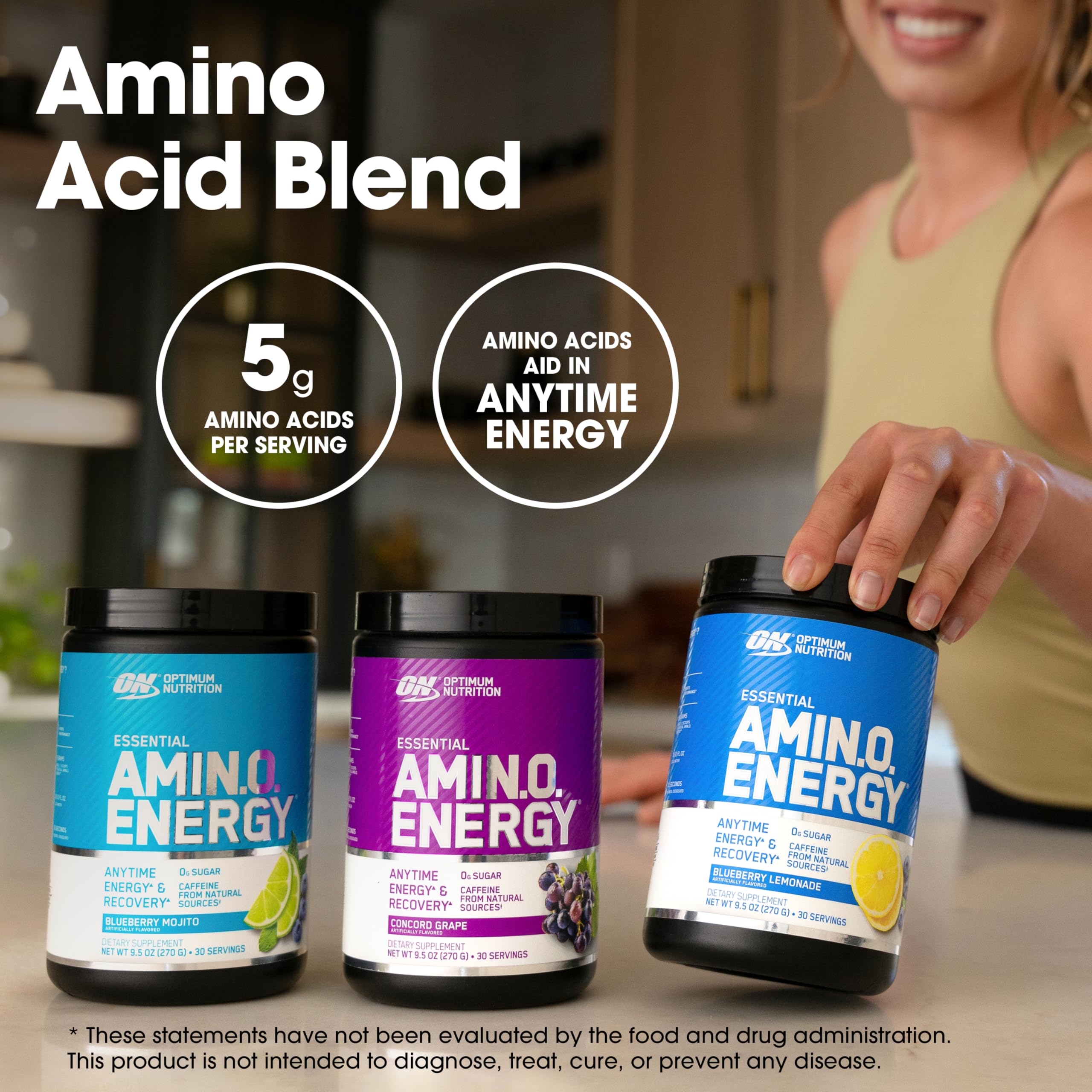 Optimum Nutrition Amino Energy cafeína para energía durante el día y entrenamiento.